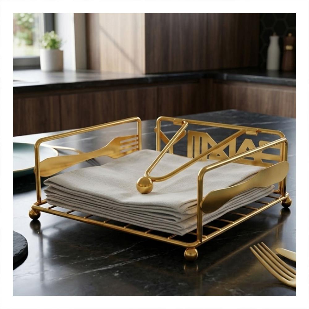 Servilletero con Brazo Dispensador Dorado Organizador de Mesa y Cocina