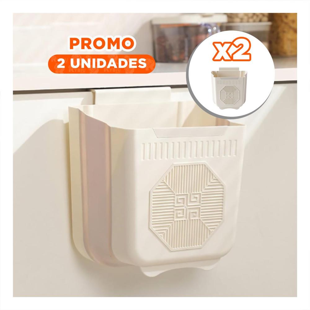 Pack2 Tacho Plegable Puerta 22x21x12cm Plomo y Crema para Lavadero Hogar