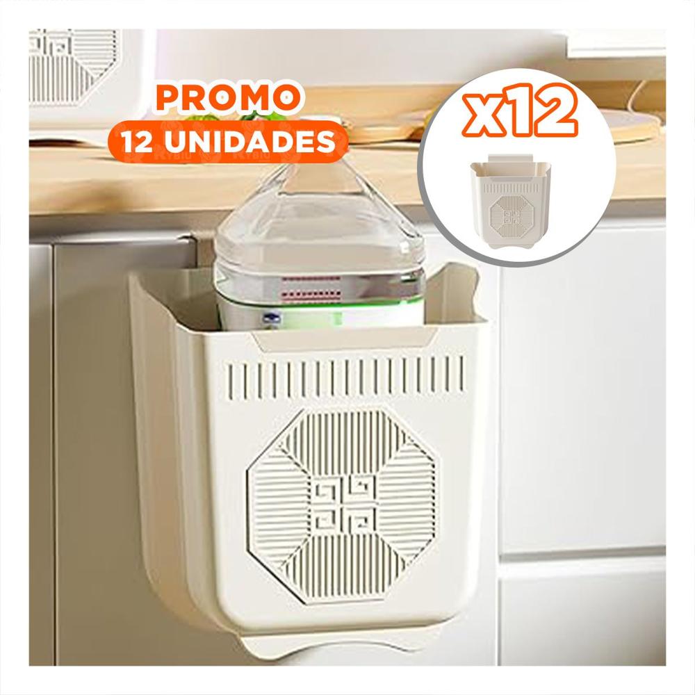 Pack12 Tacho Plegable Puerta 22x21x12cm Plomo y Crema en Lavadero Y Papel Regalo