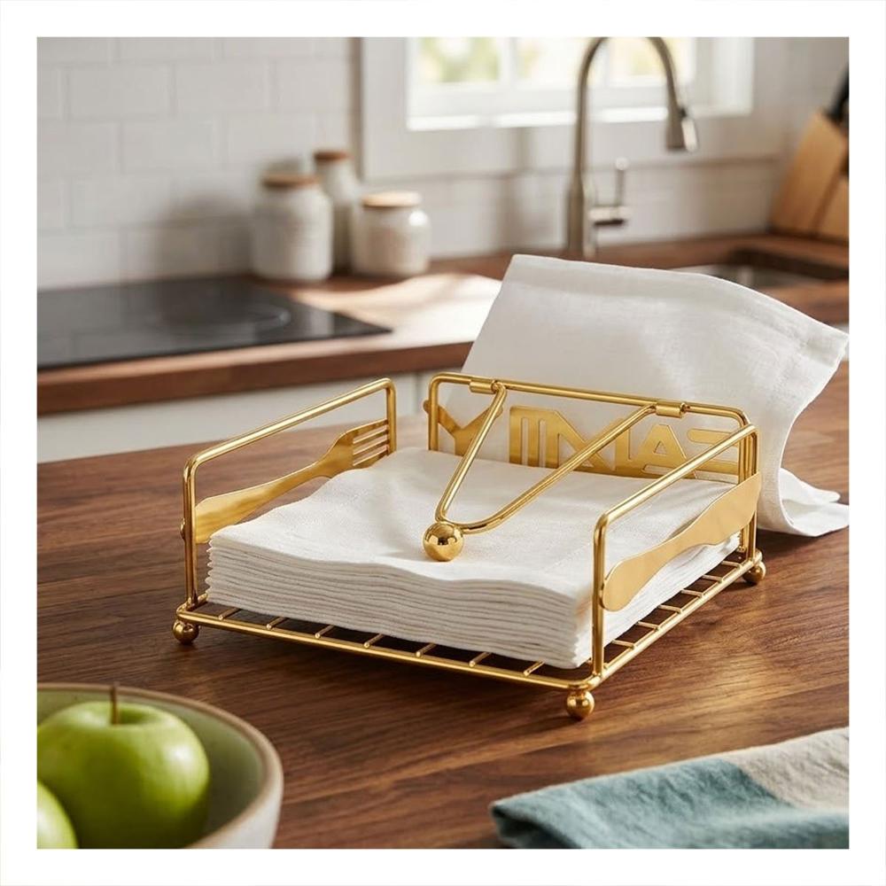Organizador de Servilletas con Brazo Dispensador Dorado para Cocina Y notas