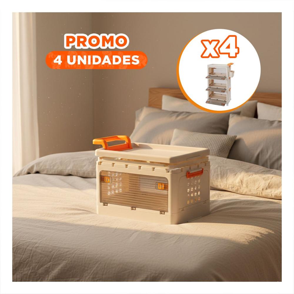 Pack4 Estante con Cajones Cerrado 3 Niveles Beige Asa Naranja para Hogar Y Papel Regalo