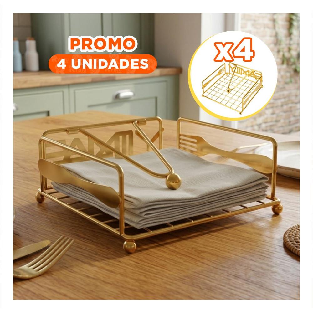Pack4 Soporte Servilletas Dorado con Brazo para Mesa de Cocina y Comedor Y Regalo Sticker