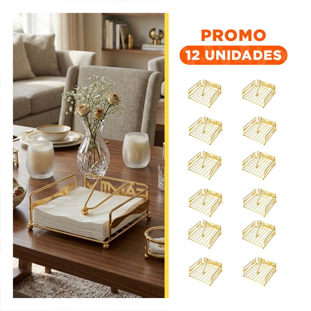 Pack12 Organizador Servilletas Metal Dorado con Brazo para Cocina Y Regalo Sticker