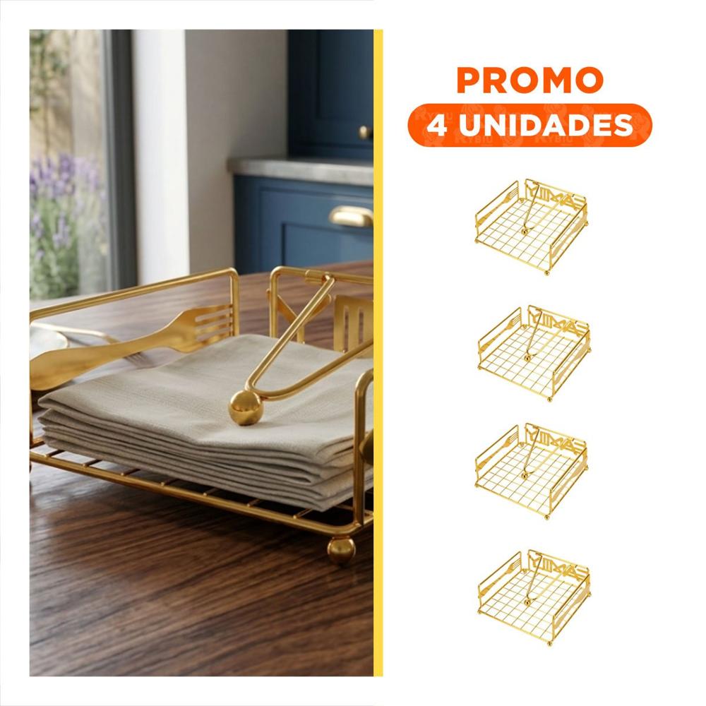 Pack4 Porta Servilletas Dorado con Brazo Organizador de Mesa Comedor