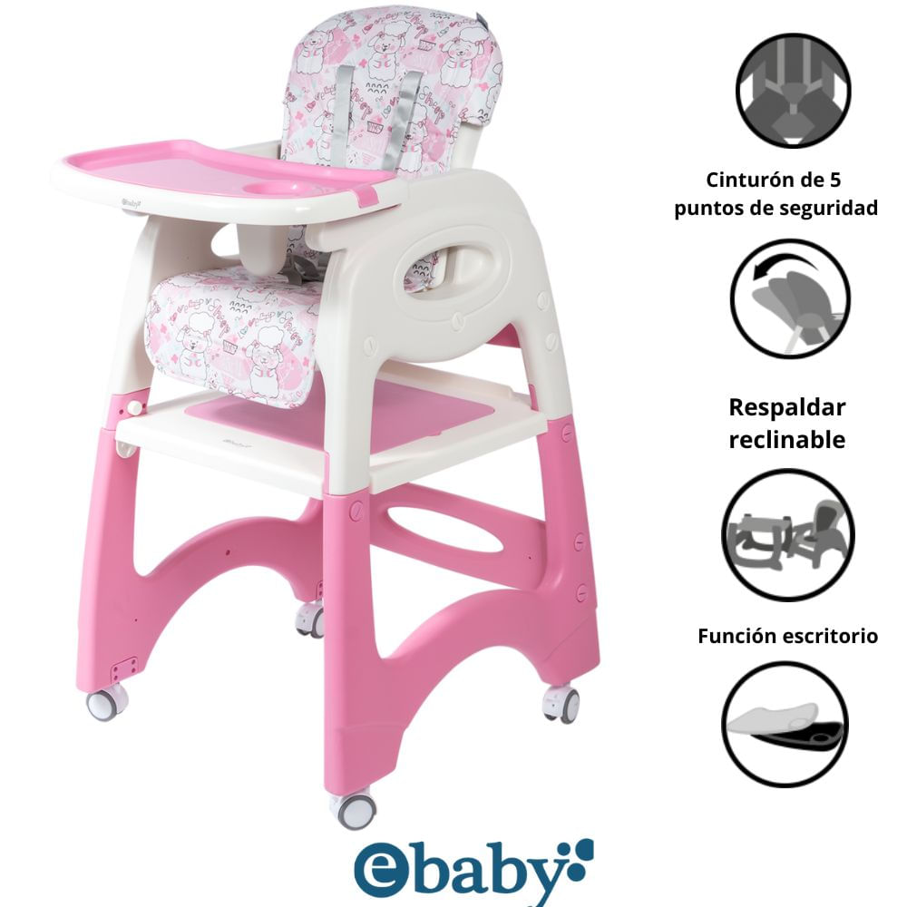 Silla para Bebé Ebaby Rosa Conejos 2 en 1 convertible en escritorio