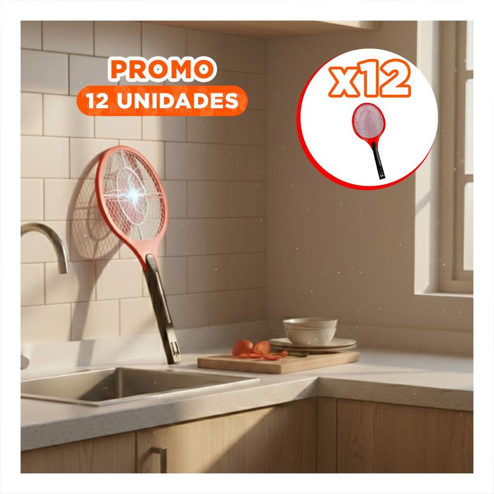 Pack12 Paleta Mosquitera Rojo Mango Negro Eliminacion de Mosquitos Y Regalo Sticker