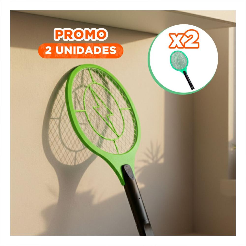 Pack2 Raqueta Mosquitera Verde Mango Negro para Cocina y Control de Insectos