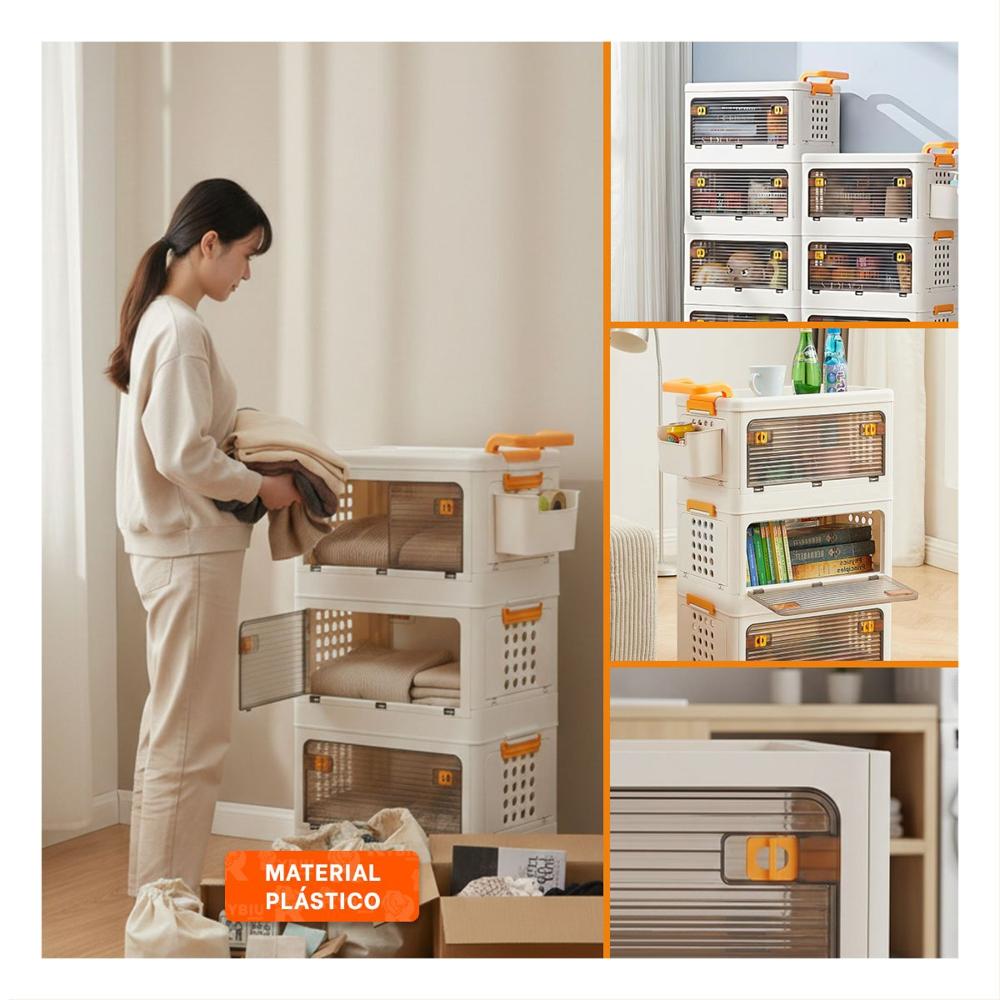 Mueble Cerrado con Cajones 3 Niveles Beige con Asa Naranja para Hogar Y Ligas Regalo