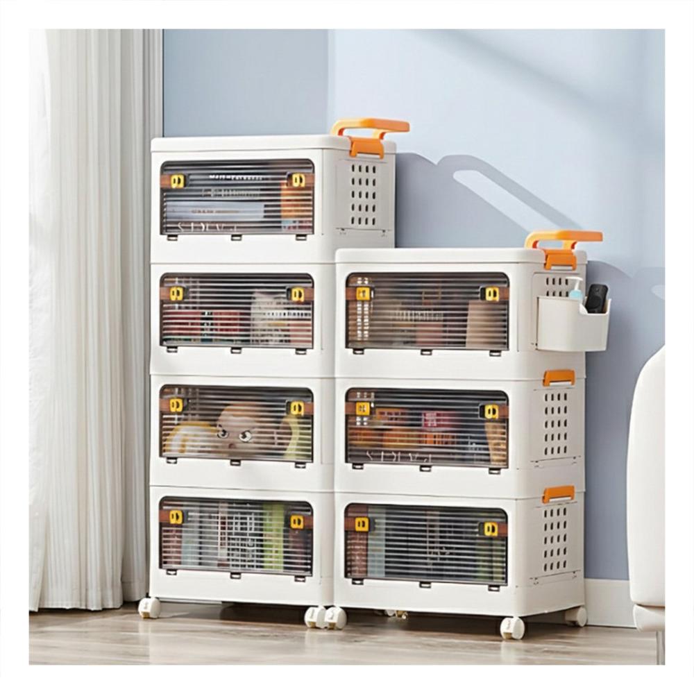 Organizador Cerrado con Cajones 3 Niveles Beige con Asa Naranja para Casa Y Papel Regalo