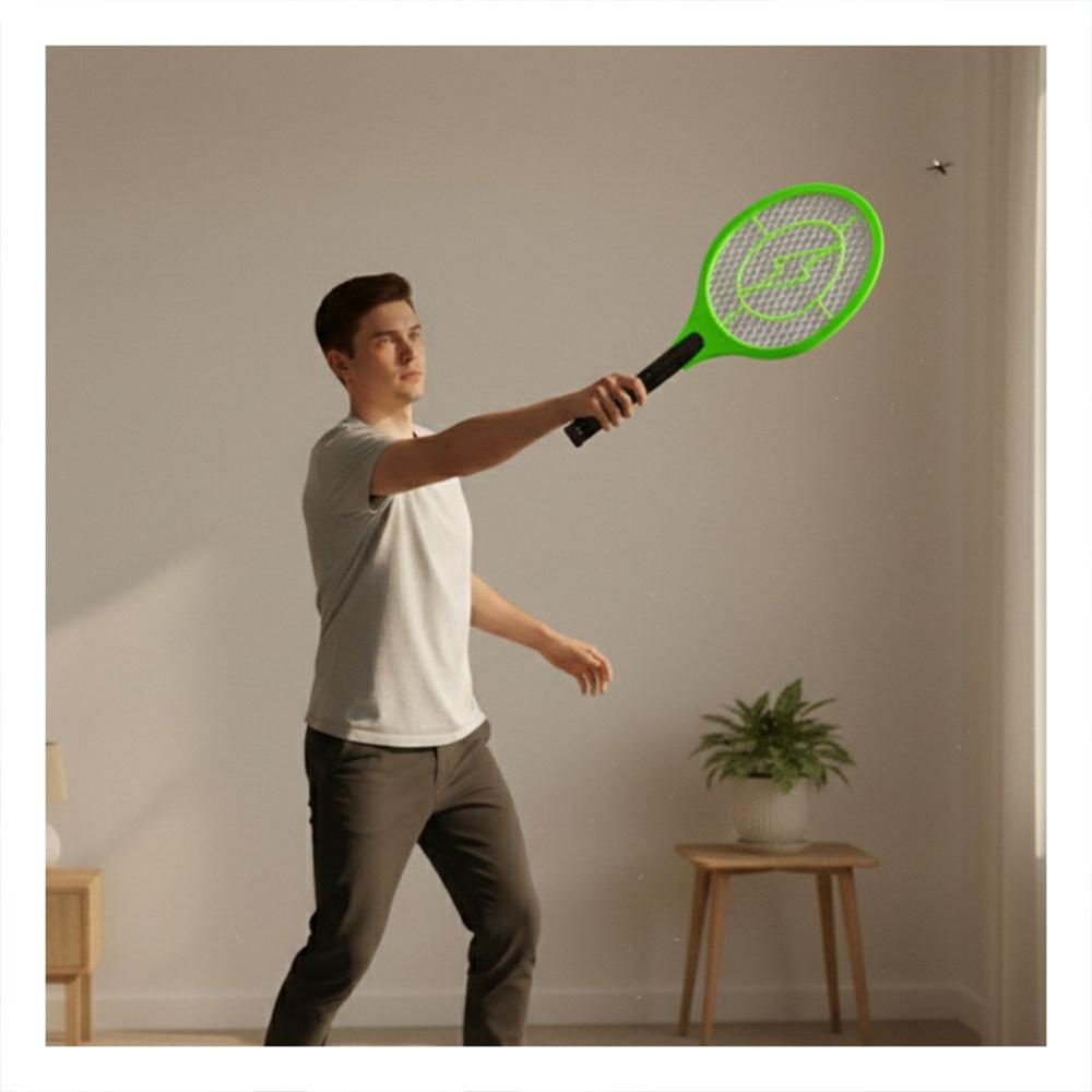 Raqueta Mosquitera Verde con Mango Negro para Hogar y Control de Insectos