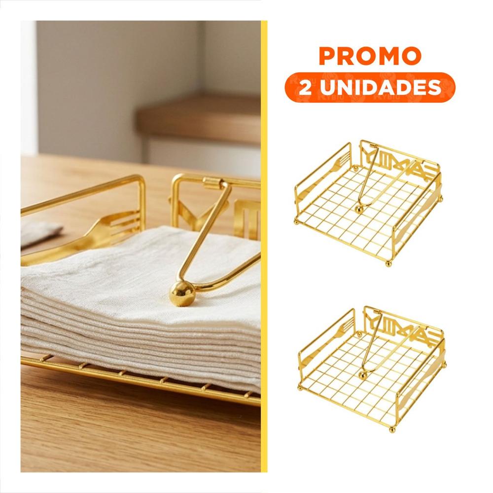 Pack2 Servilletero Dorado con Brazo para Servilletas de Mesa y Cocina Y Regalo Sticker