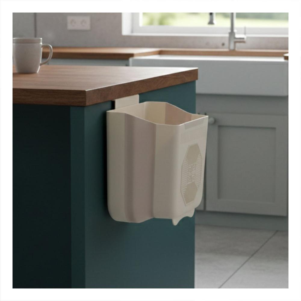 Basurero Plegable Puerta 26x25.5x15.5cm Plomo y Crema para Lavadero YPapel Regalo