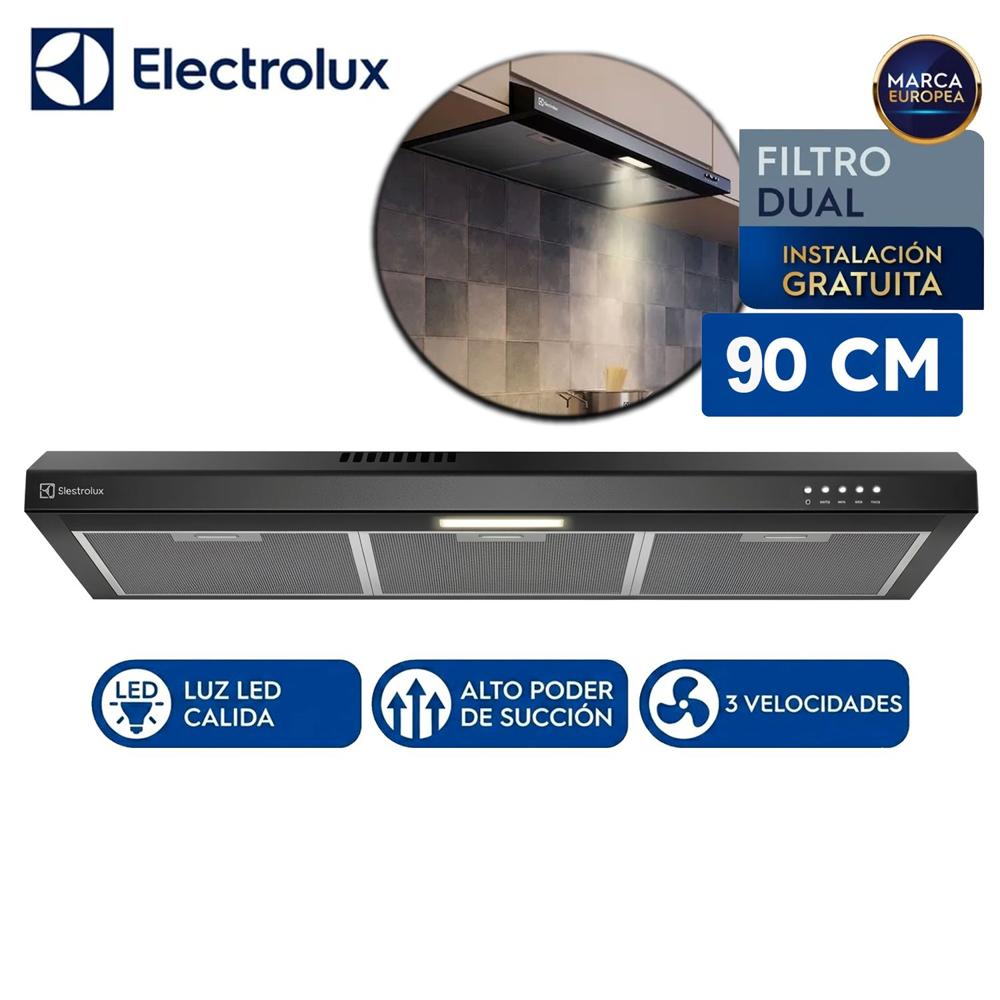 Campana Extractora Electrolux 90cm Alto Poder de Succión e iluminación LED Negra DE9SB