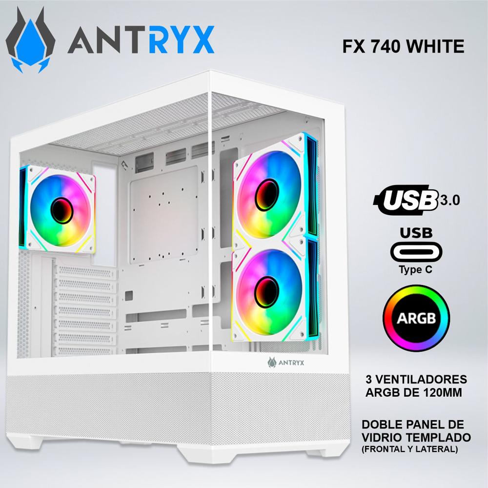 CAJA ANTRYX FX 740 BLANCA VENTILADOR ARGB X3 USB TIPO-C ACFX740W