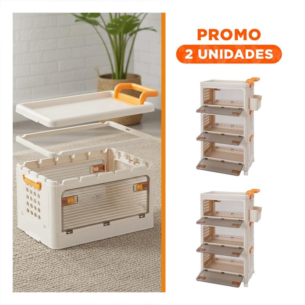 Pack2 Cajonera con Cajones Cerrado 3 Niveles Beige Asa Naranja para Dormitorio Y Regalo Sticker