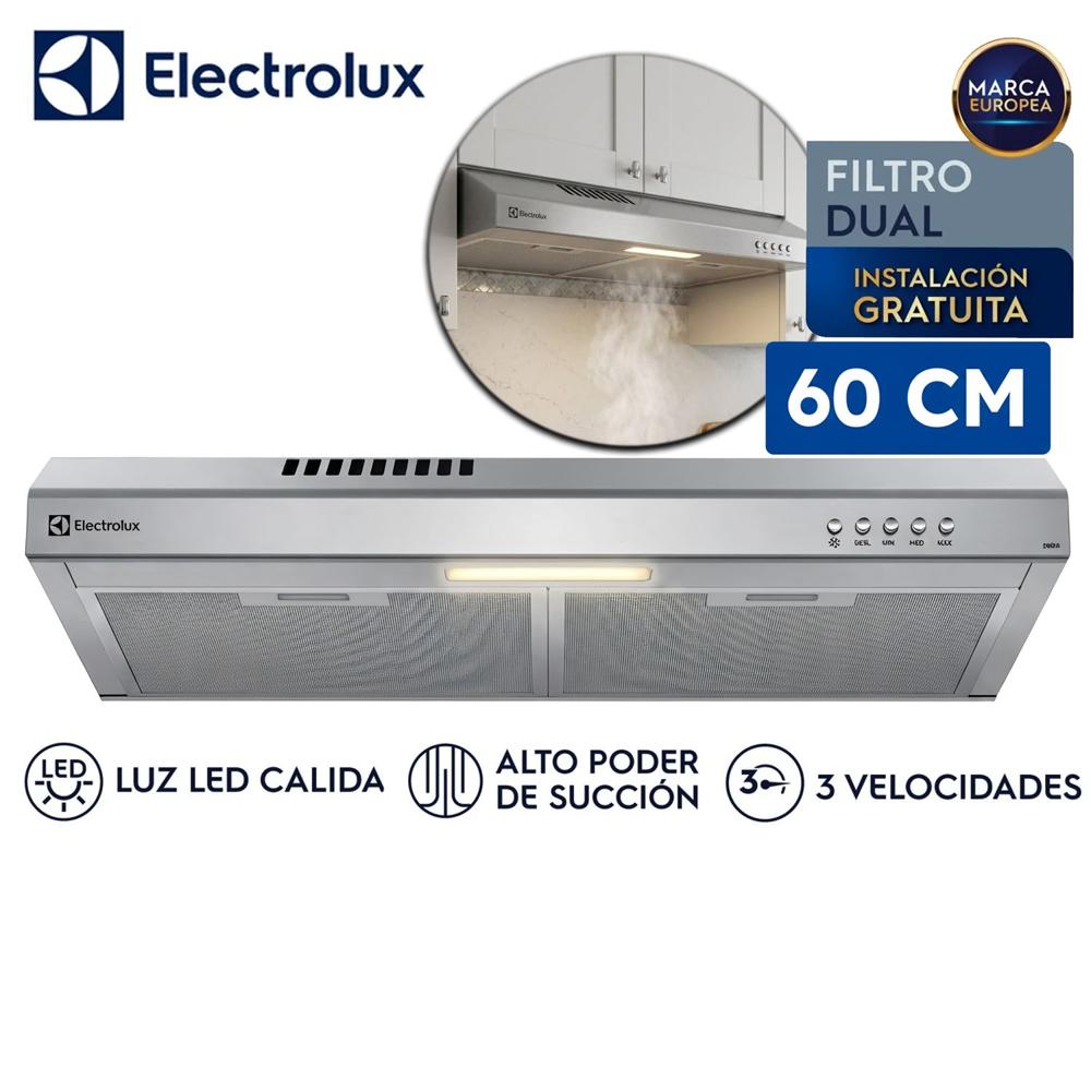 Campana Extractora Electrolux 60cm Alto Poder de Succión e iluminación LED Inox DE6SS