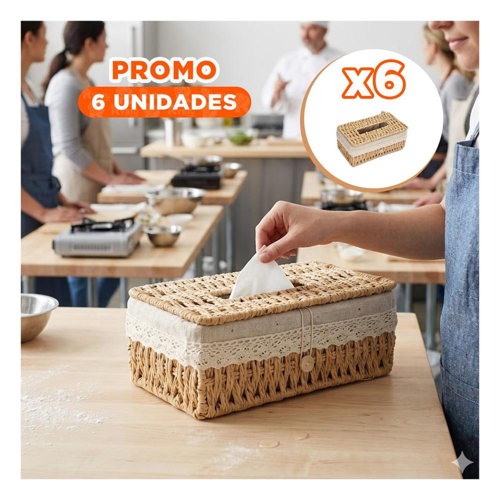 Pack6 Soporte Servilletas Tejido Beige con Forro Tela 20x14x9cm