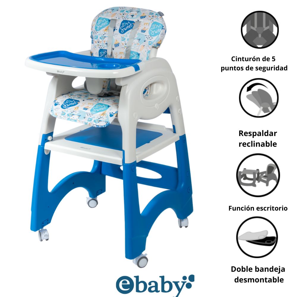 Silla para Bebé Ebaby Lara Azul 2 en 1 convertible en escritorio