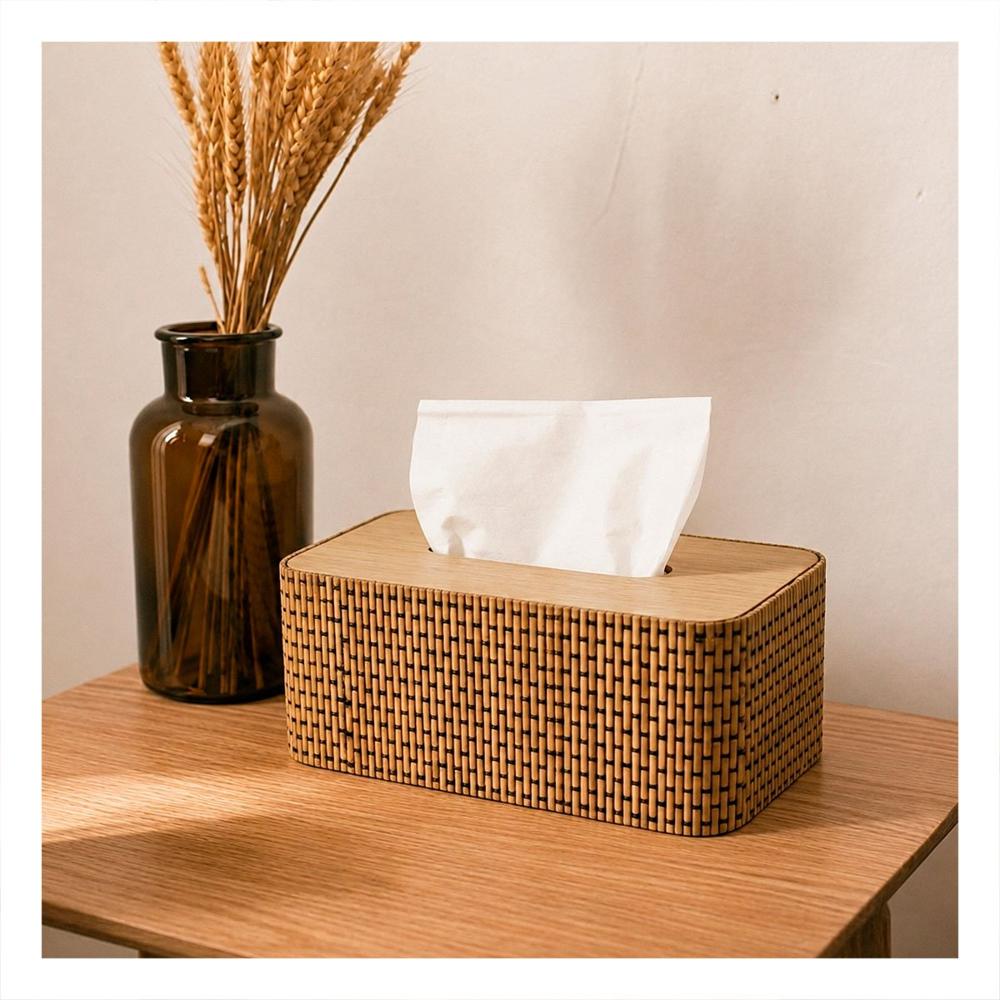 Servilletero Bambu Cuadritos Color Mostaza para Mesa 21x13x8 cm