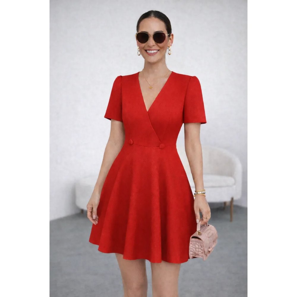 Vestido Coctel con Botones Rojo - Talla XL