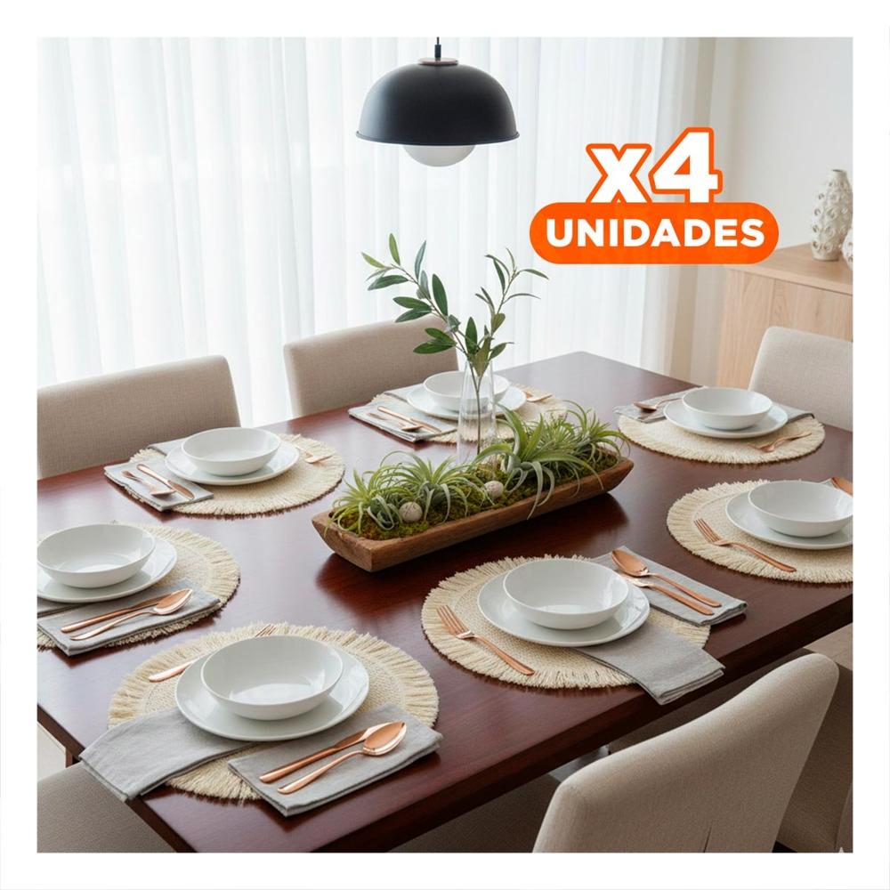 Pack4 Cubremesas Circulares para Mesa con Flecos Tejidos Beige Set de 6 Y Regalo Sticker