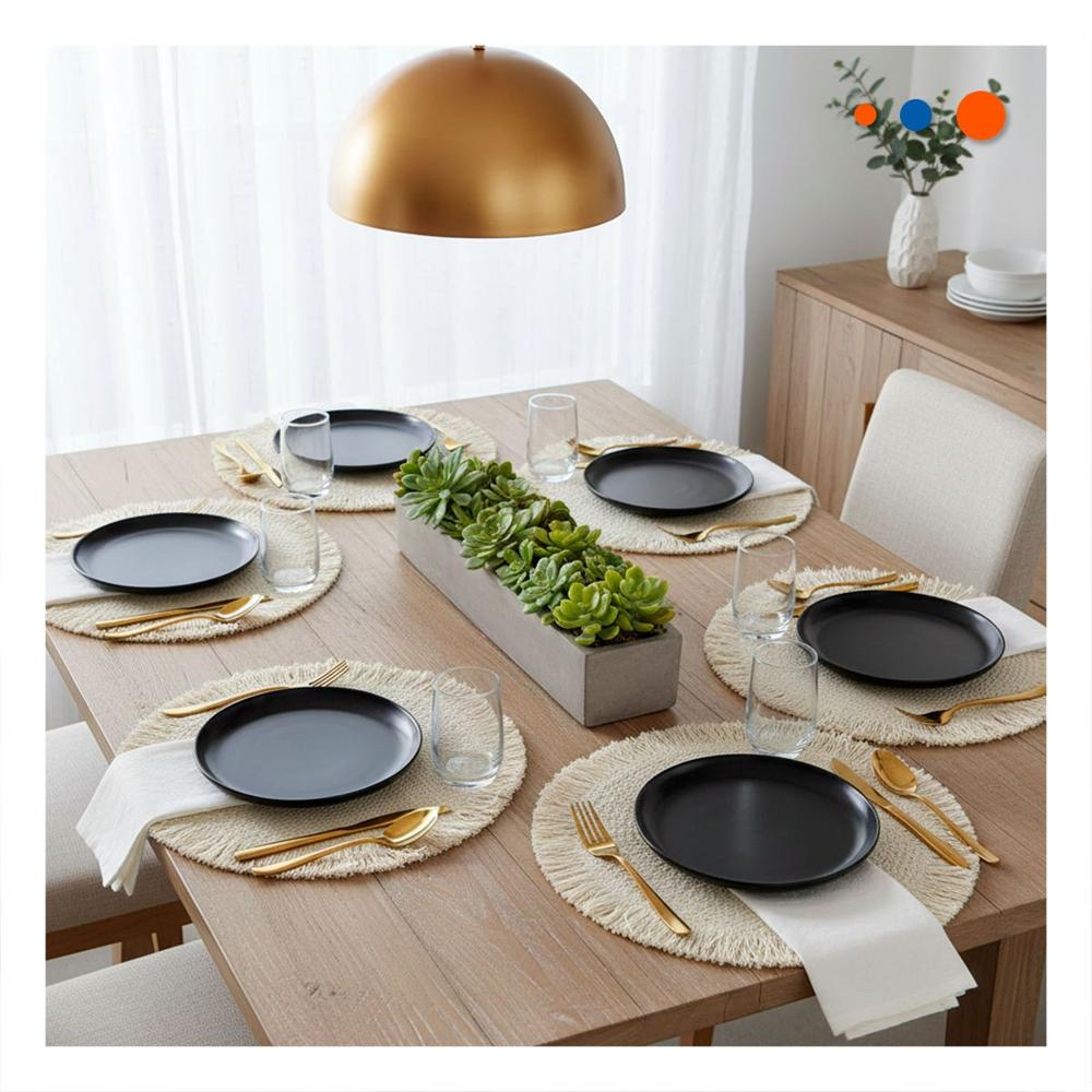 Individuales Tejidos Circulares con Flecos para Mesa en Color Beige Set de 6 Y Papel Regalo