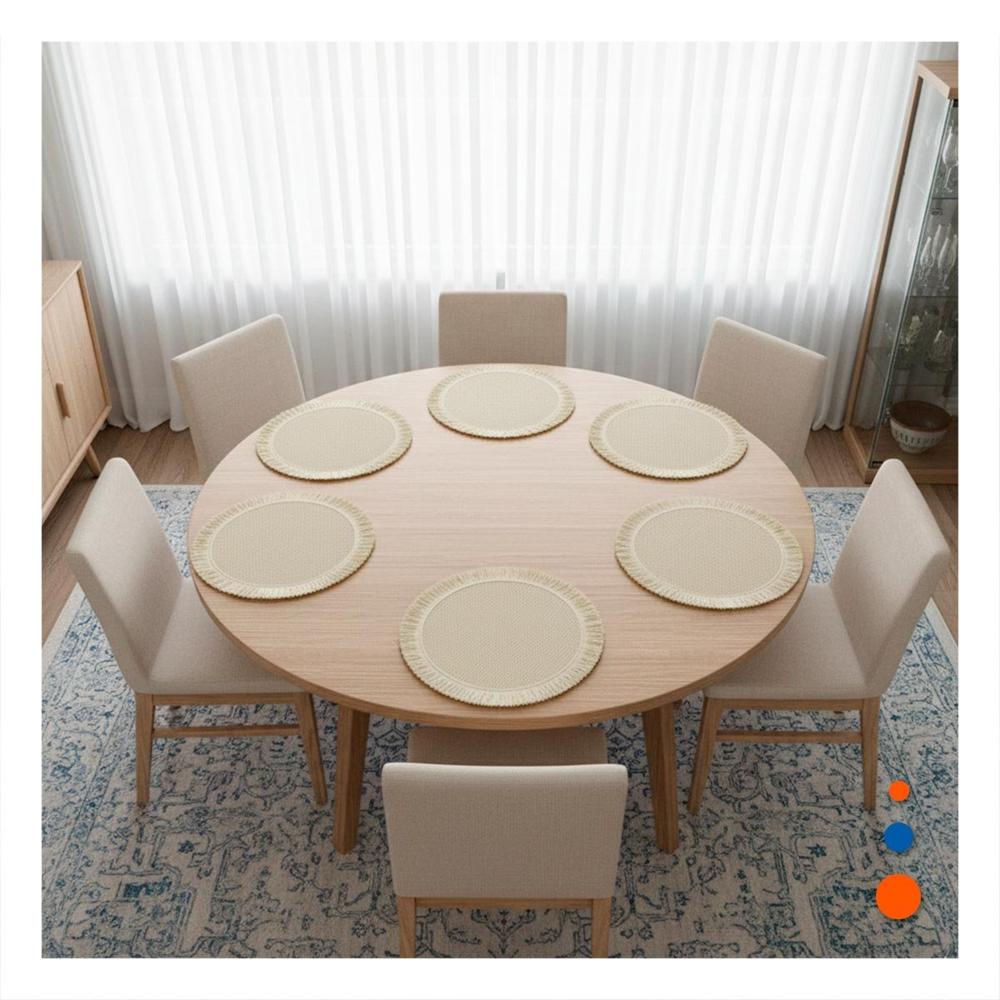 Individuales Circulares para Mesa en Color Beige con Flecos Tejidos Set de 6 Y notas