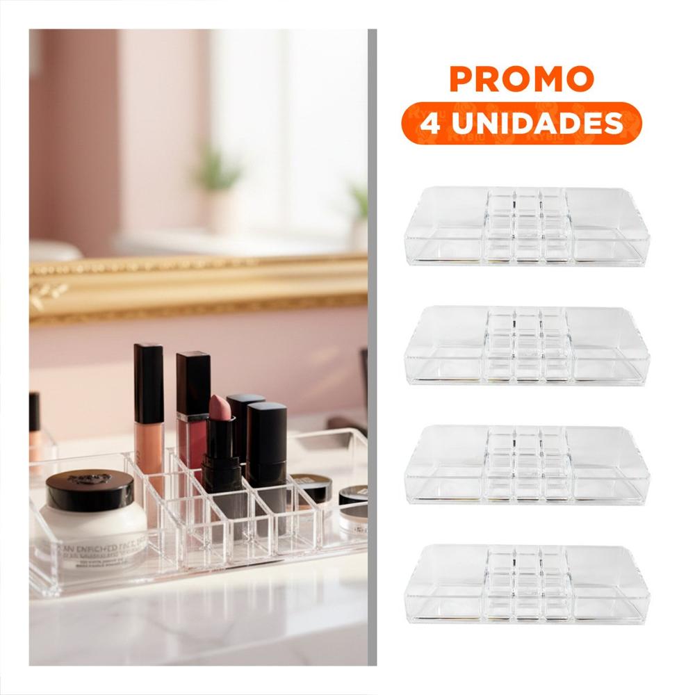 Pack4 Estuche Acrilico Transparente 11 Divisiones para Cosméticos