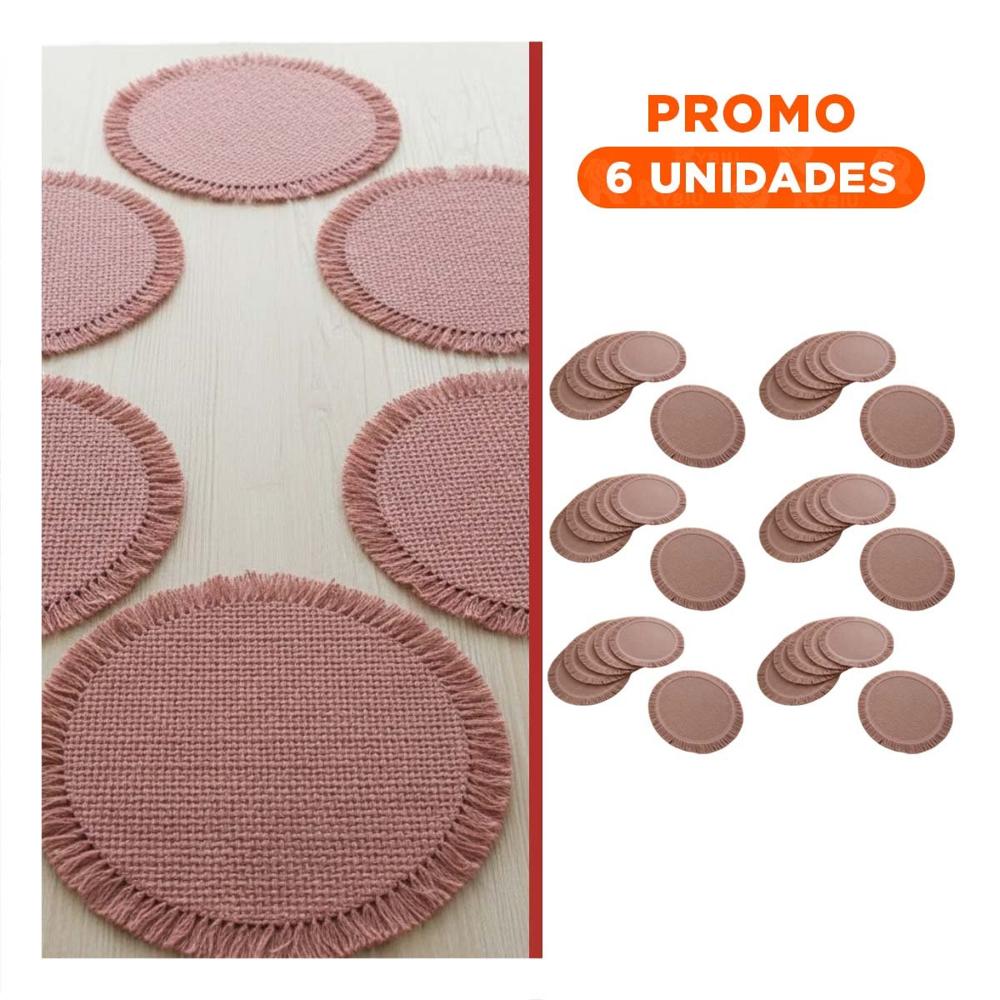 Pack6 Accesorios de Mesa Tejidos con Flecos Circulares Rosado Set de 6 Y Regalo Sticker