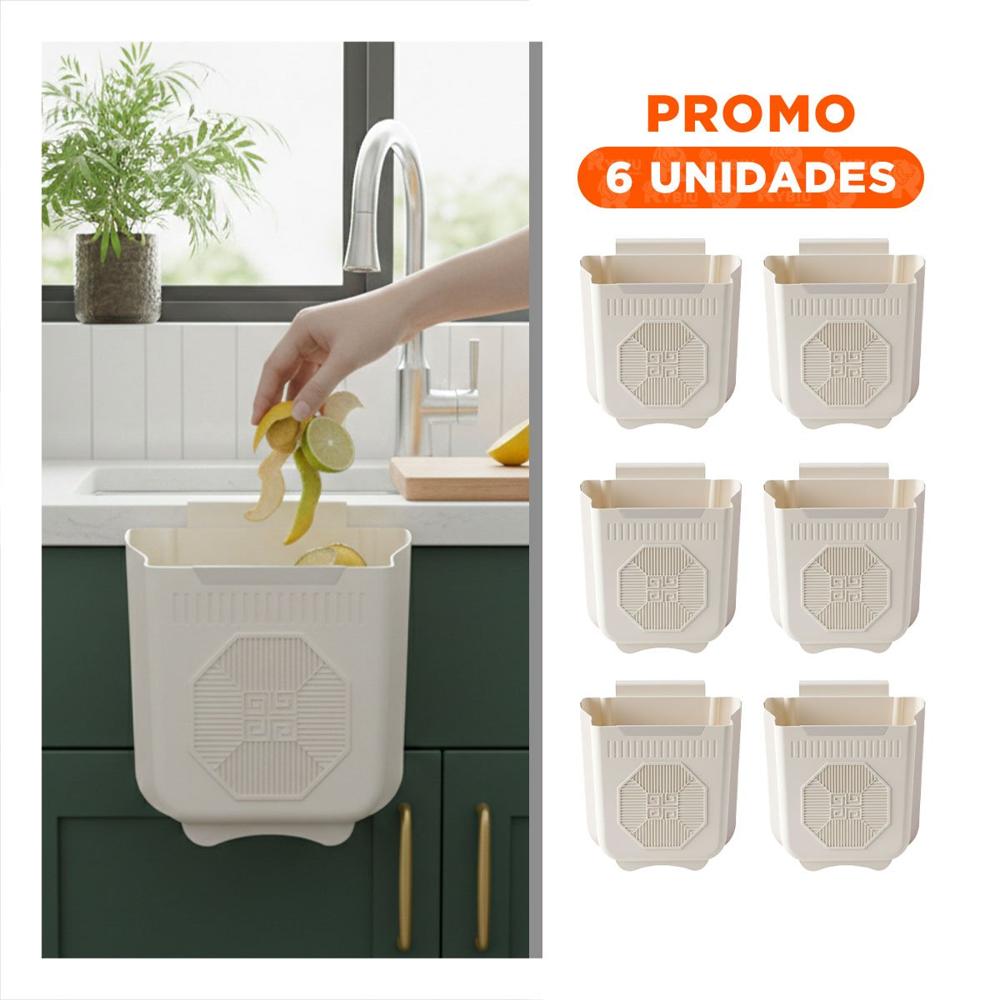 Pack6 Contenedor Plegable Puerta 22x21x12cm Plomo y Crema para Lavadero Y Regalo Sticker