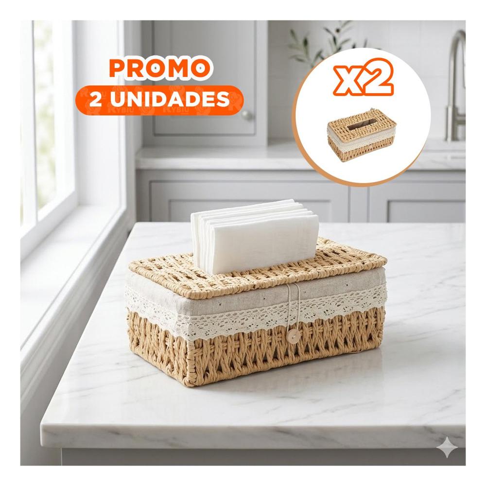 Pack2 Dispensador Servilletas Canasta Beige con Forro Tela 20x14x9cm