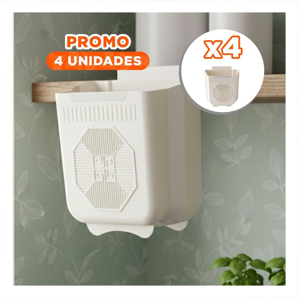 Pack4 Tacho Plegable para Puerta 26x25.5x15.5cm Crema y Plomo para Lavadero YRegalo Sticker