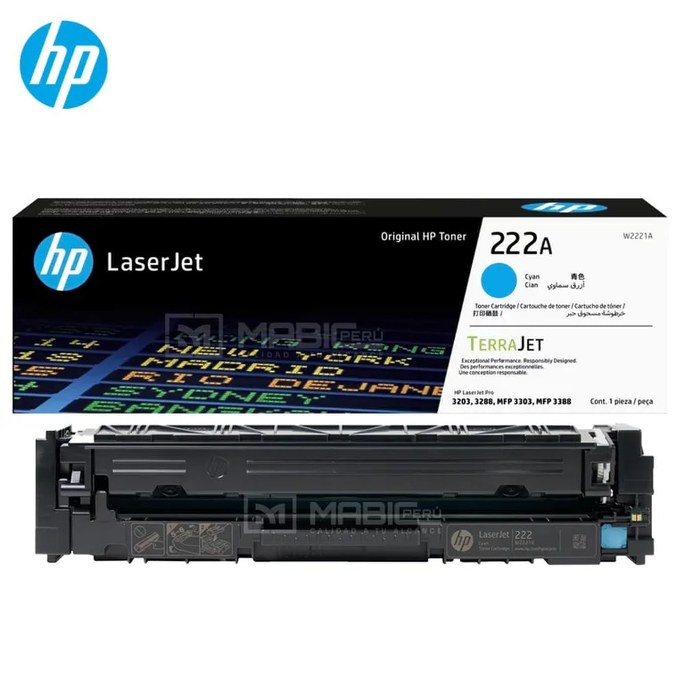 TONER HP 222A CIAN W2221A L.J. 3303, 3201, 3204, 3288 ORIGINAL