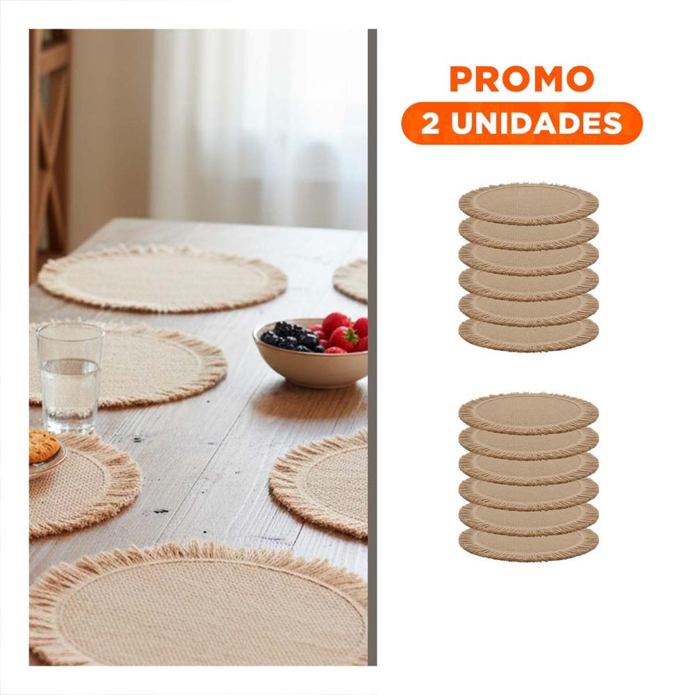 Pack2 Bases para Uso Diario Tejidas Circulares Flecos Caqui Set de 6 Y Regalo Sticker