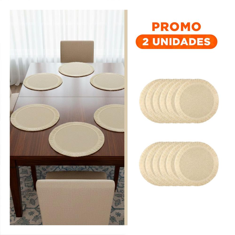 Pack2 Bases para Uso Diario Tejidas Circulares Flecos Beige Set de 6 Y Regalo Sticker