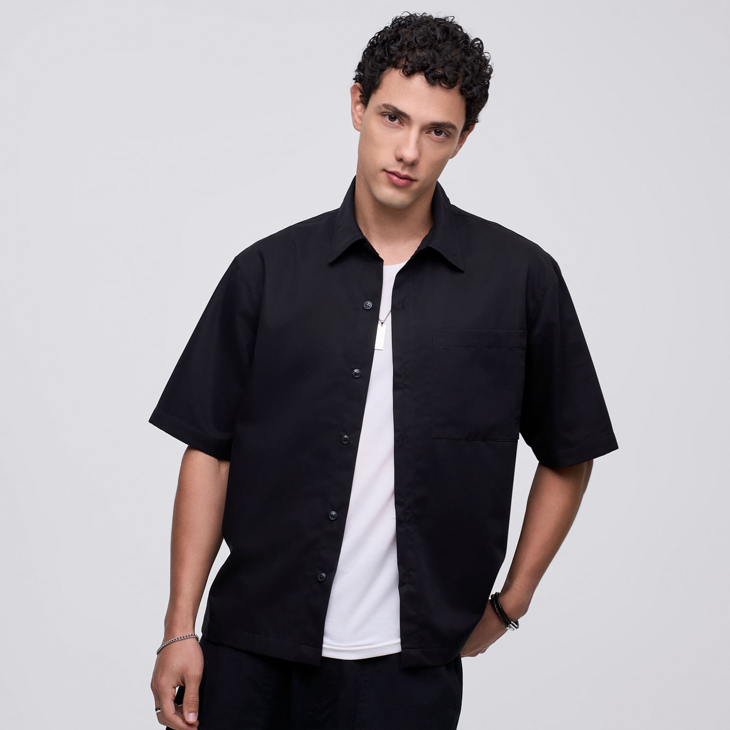 Camisa Manga Corta Hombre Solid Soft Hypnotic Negro Talla S