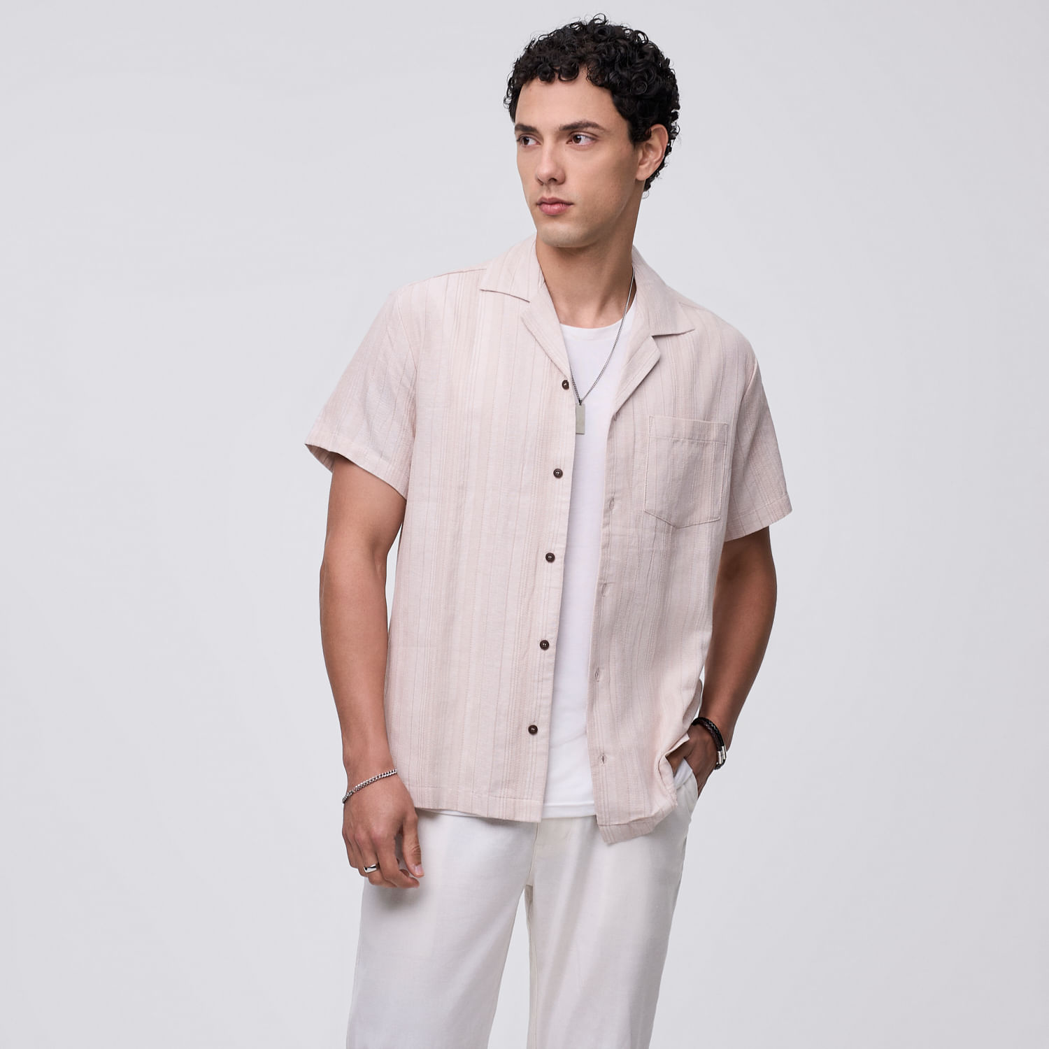 Camisa Manga Corta Hombre Espiga Hypnotic Beige Talla L