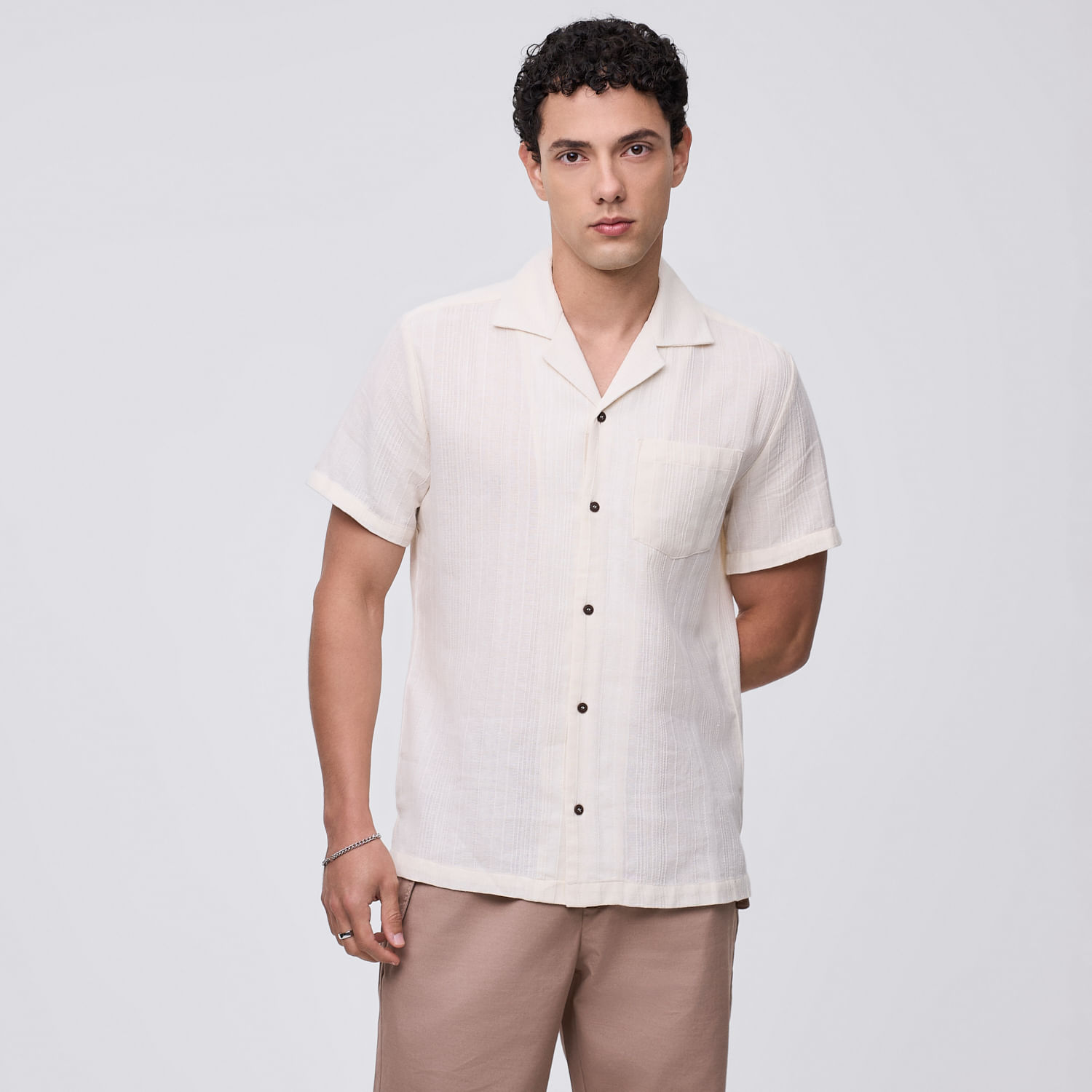 Camisa Manga Corta Hombre Espiga Hypnotic Ecru2 Talla M