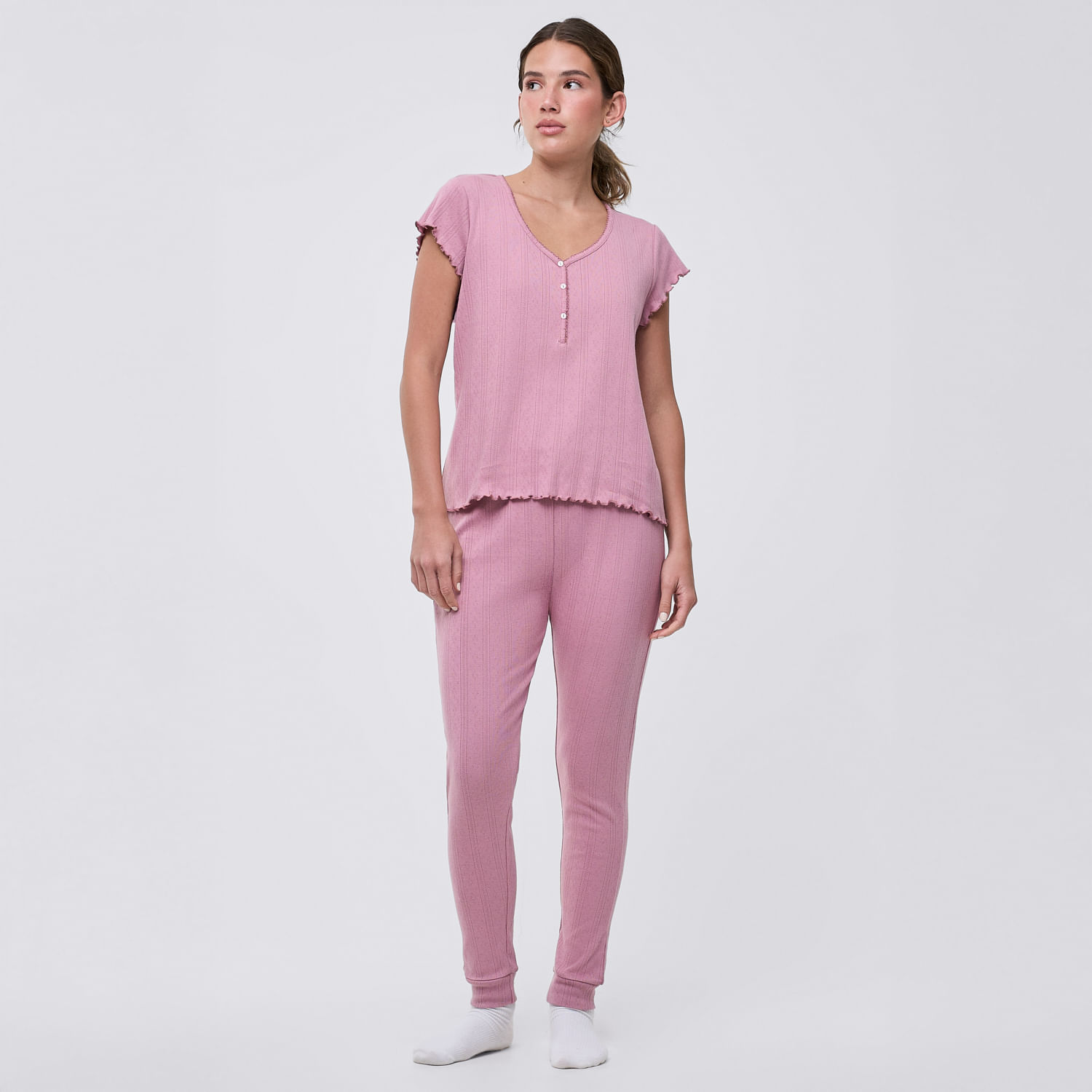 Pijama Mujer Pointelle Hypnotic + Pantalón Rosado Talla L