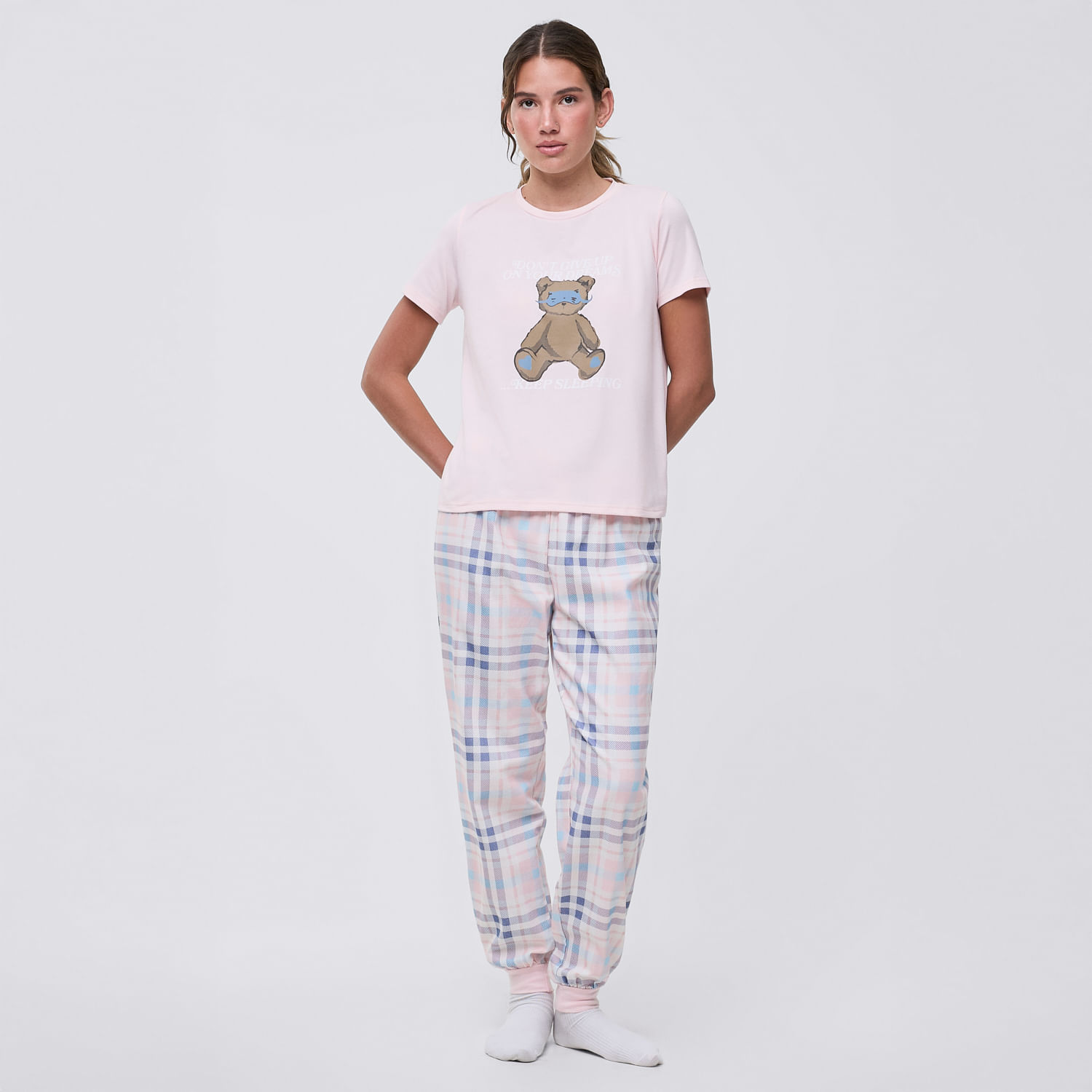Pijama Mujer Teddy Flannel Hypnotic + Pantalón Rosa Talla L