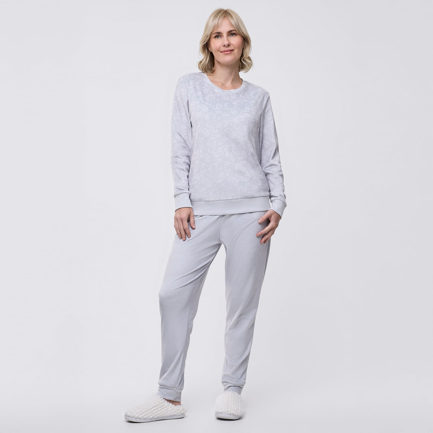 Pijama Mujer Cloud Plush Zafin Gris Claro Talla L
