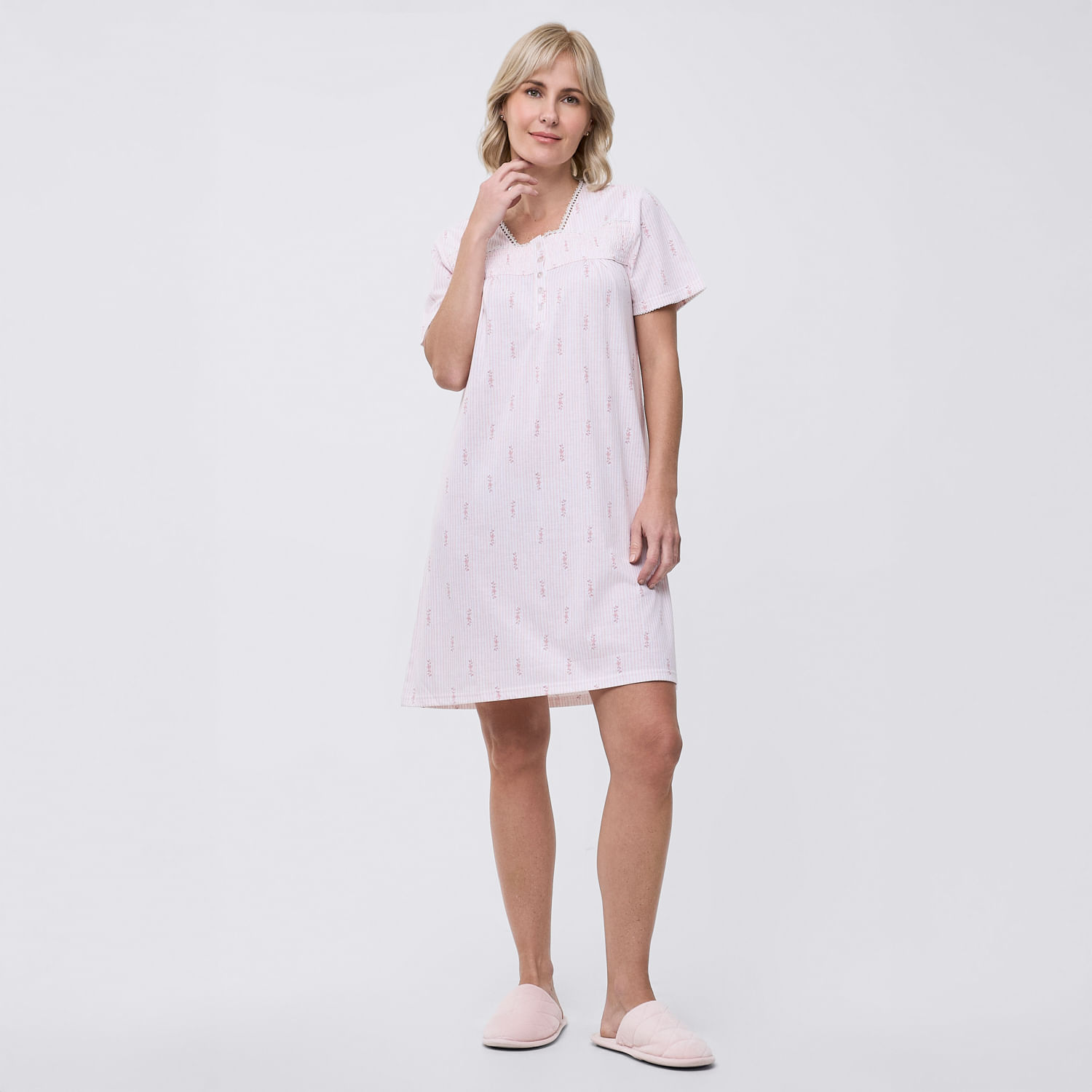 Camisón Pijama Mujer Panal Botones Zafin Rosa Talla S