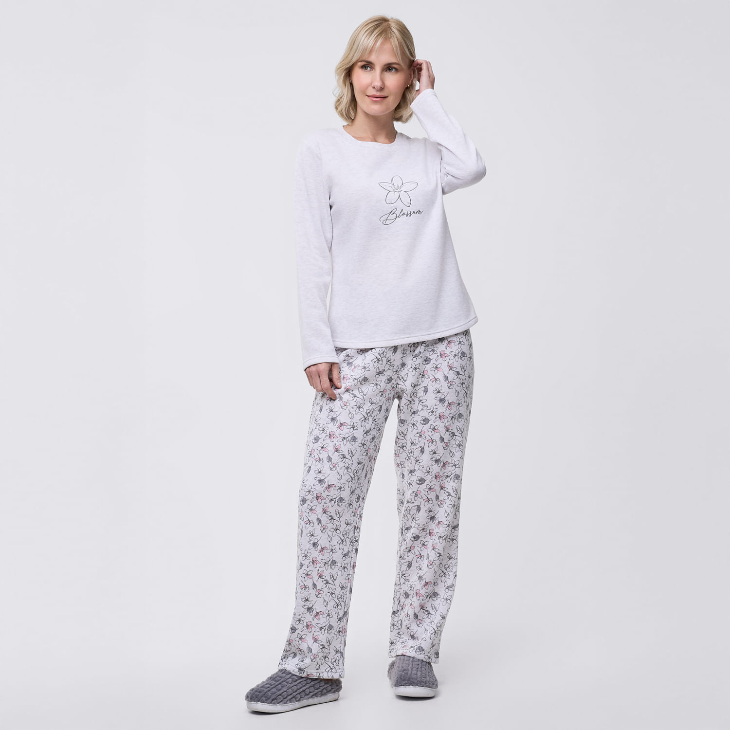 Pijama Mujer Bordado Frane Zafin Gris Claro Talla L