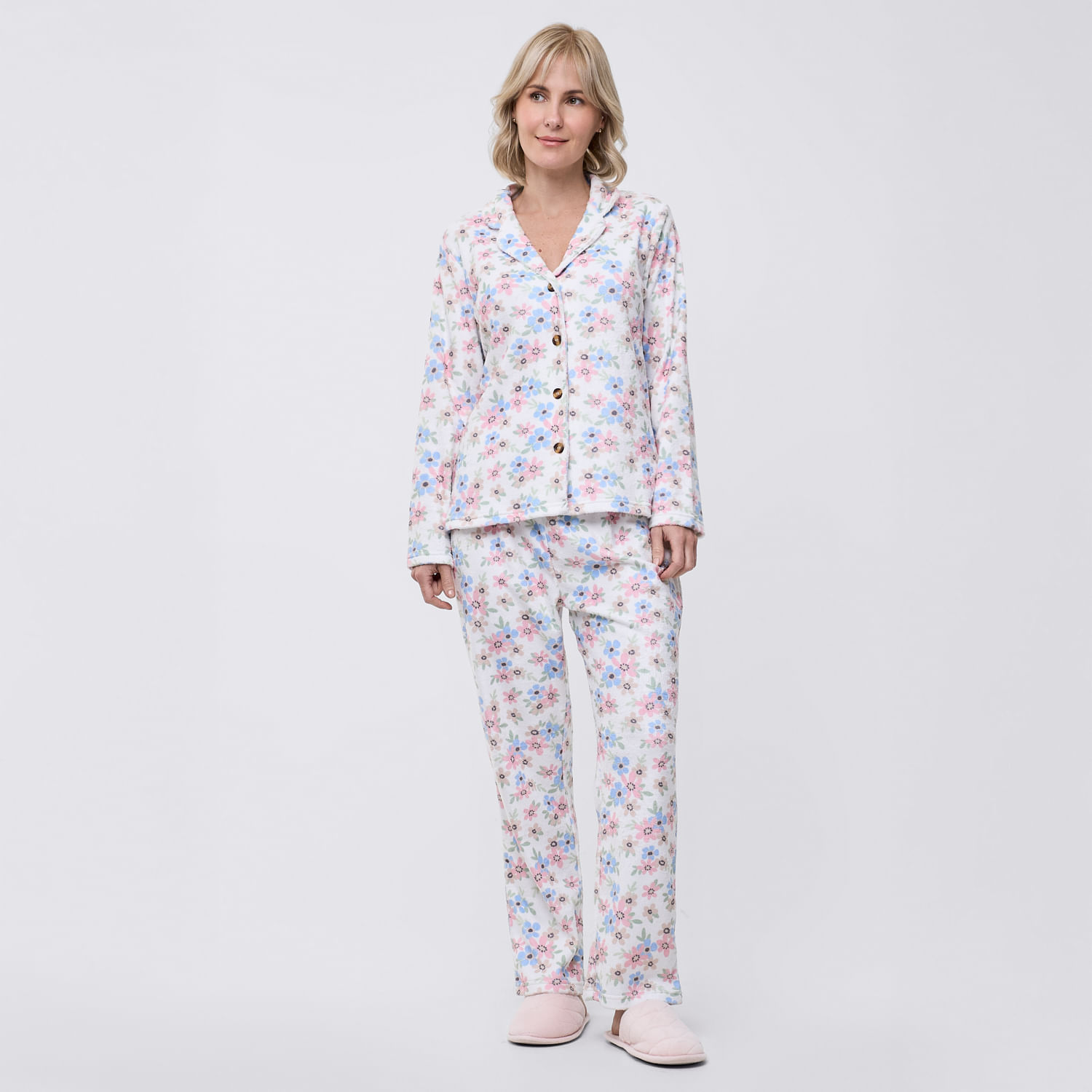 Pijama Mujer Camisera Ci Coral Zafin Ecru Talla S