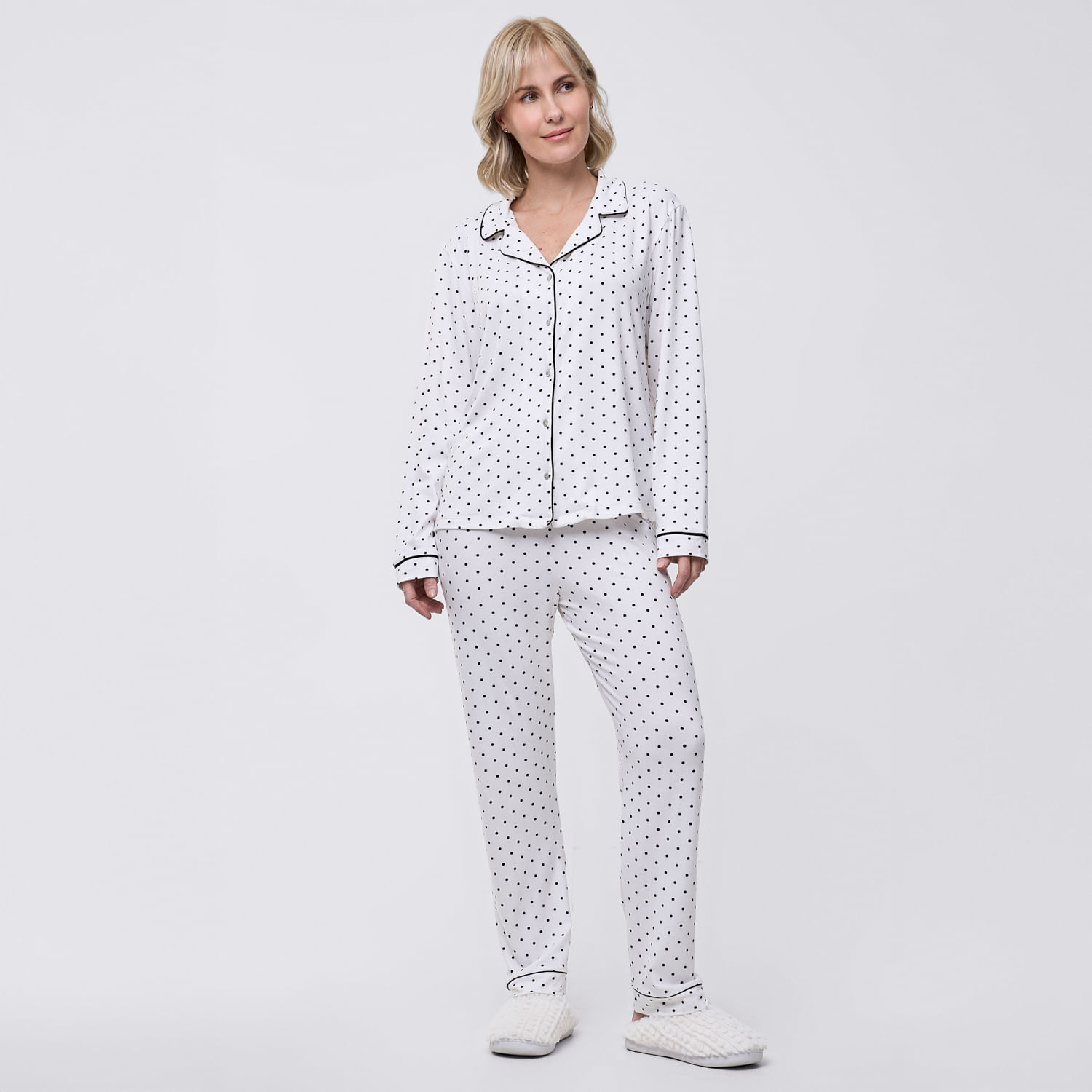 Pijama Mujer Camisero Peach Zafin+ Pantalón Blanco Talla L
