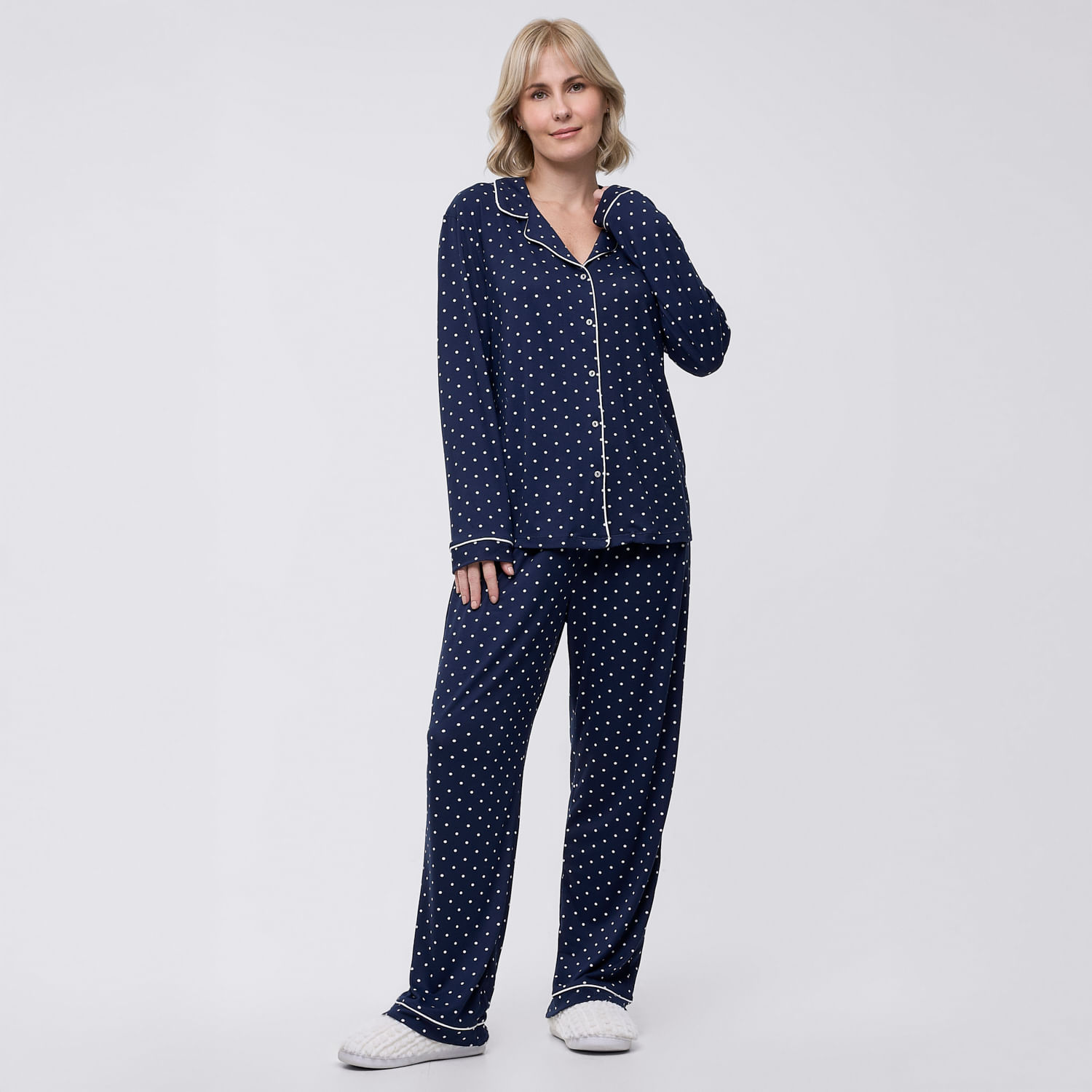 Pijama Mujer Camisero Peach Zafin+ Pantalón Navy Talla L