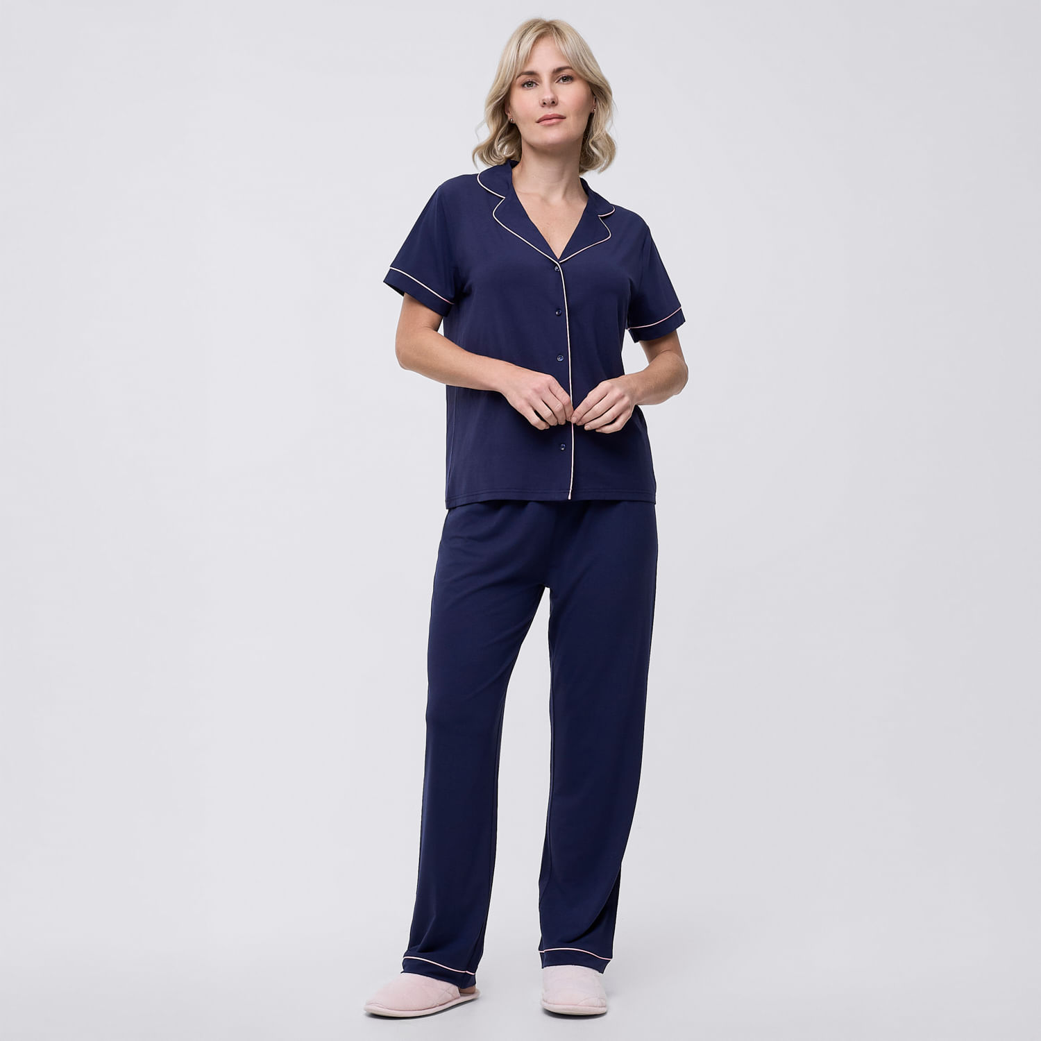 Pijama Mujer Camisera Solid Vis I Zafin Navy Talla S