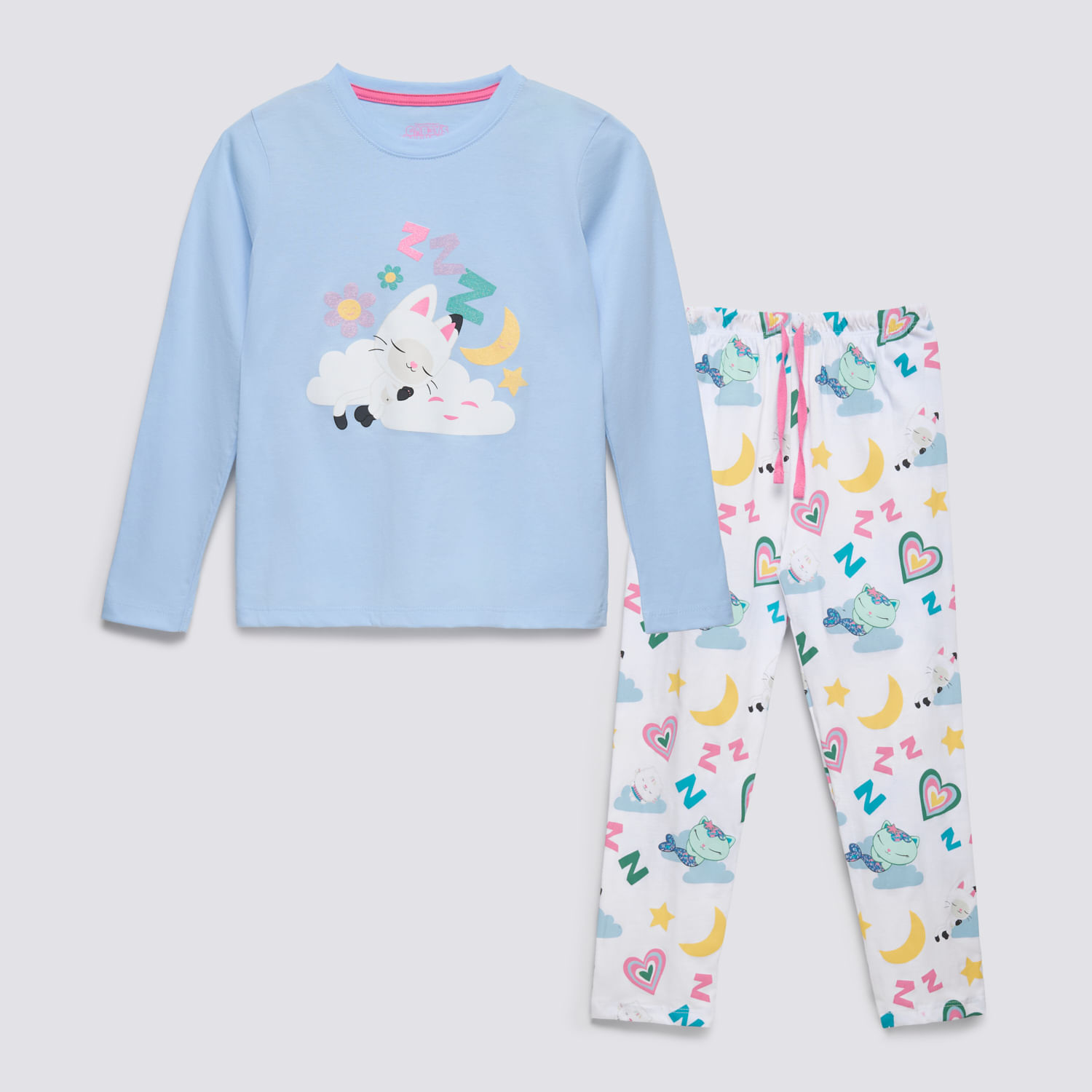 Pijama Niña Polo Manga Larga + Pantalón Gabbys Dollhouse Celeste Talla 4