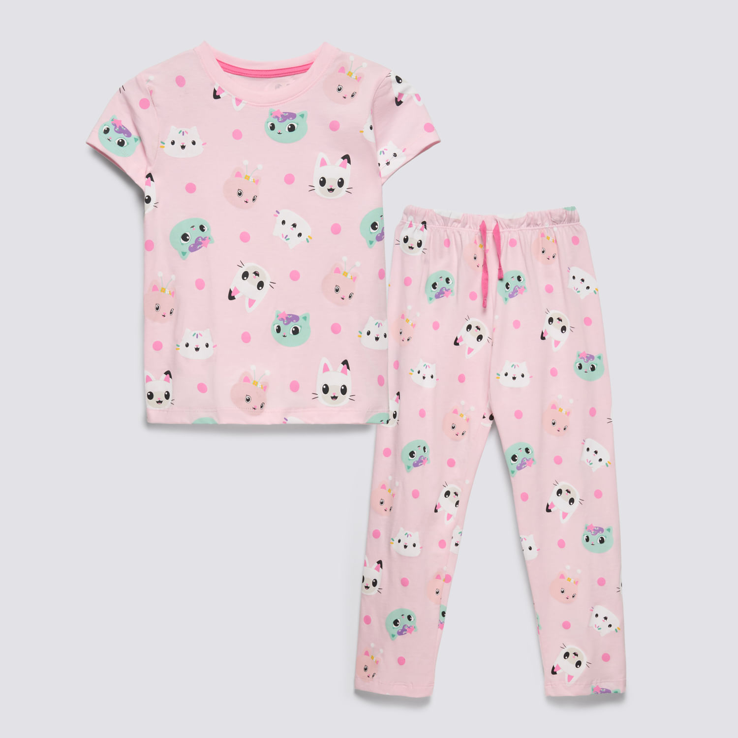 Pijama Niña Polo Manga Corta + Pantalón Gabbys Dollhouse Rosado Talla 10