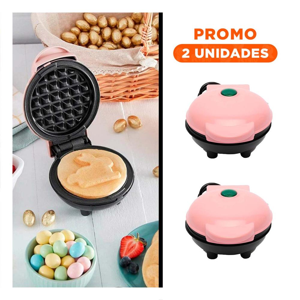 Pack2 Plancha para Waffles Rosado con Luz LED para Cocina y Postres Uniformes Y Regalo Sticker